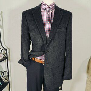 Claiborne Mens Sport Coat Two Button Flannel Wool Silk Cashmere Charcoal BLK 44L